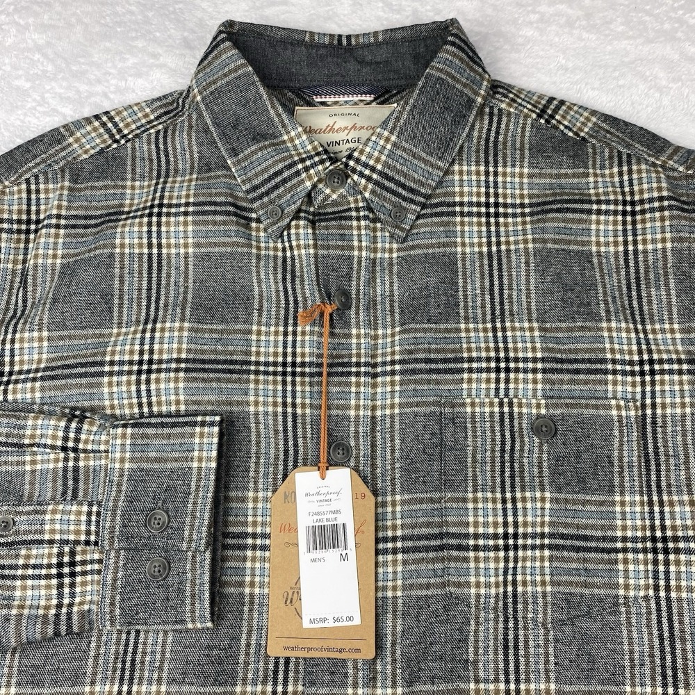 Weatherproof Vintage Shirt Men's Medium Lake Blue Plaid Soft Touch NWT!